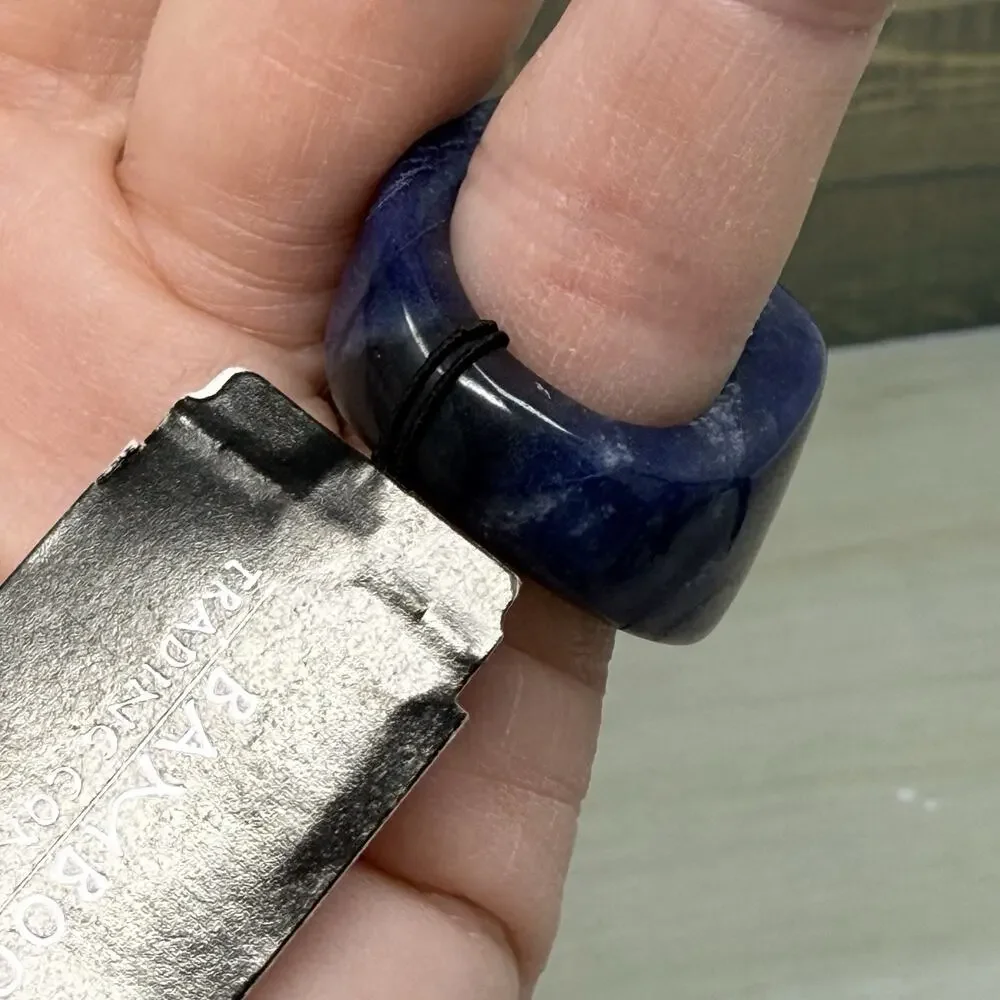 Chunky One Piece Blue Quartz Polished Stone Ring Size 6
